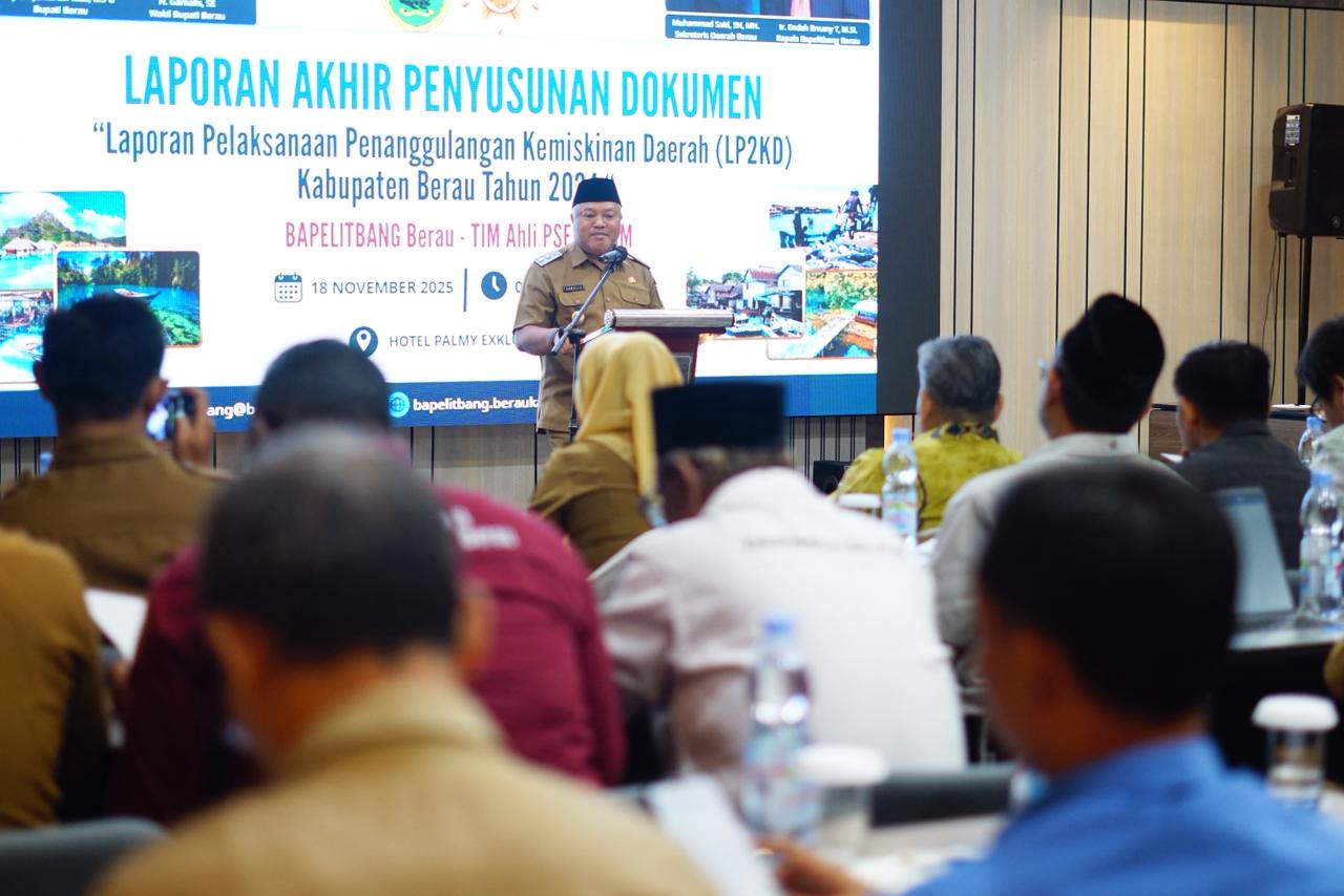 Wakil Bupati Berau, Gamalis, saat kegiatan Laporan Pelaksanaan Penanggulangan Kemiskinan Daerah (LP2KD) 2024 di Hotel Palmy Exclusive, Selasa (18/11/2025).